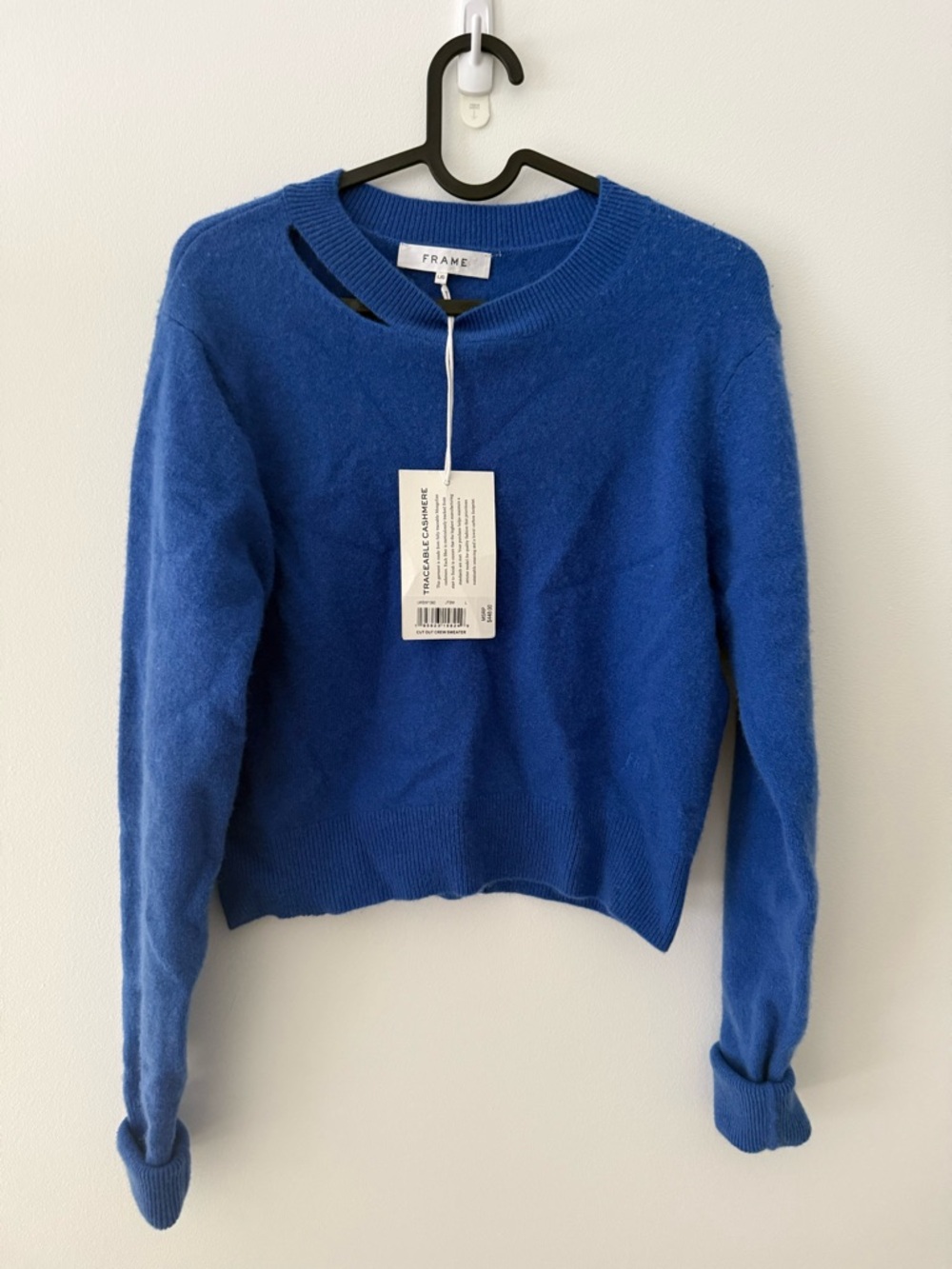 NWT FRAME Royal Blue Cashmere Cut Out Crew Sweater